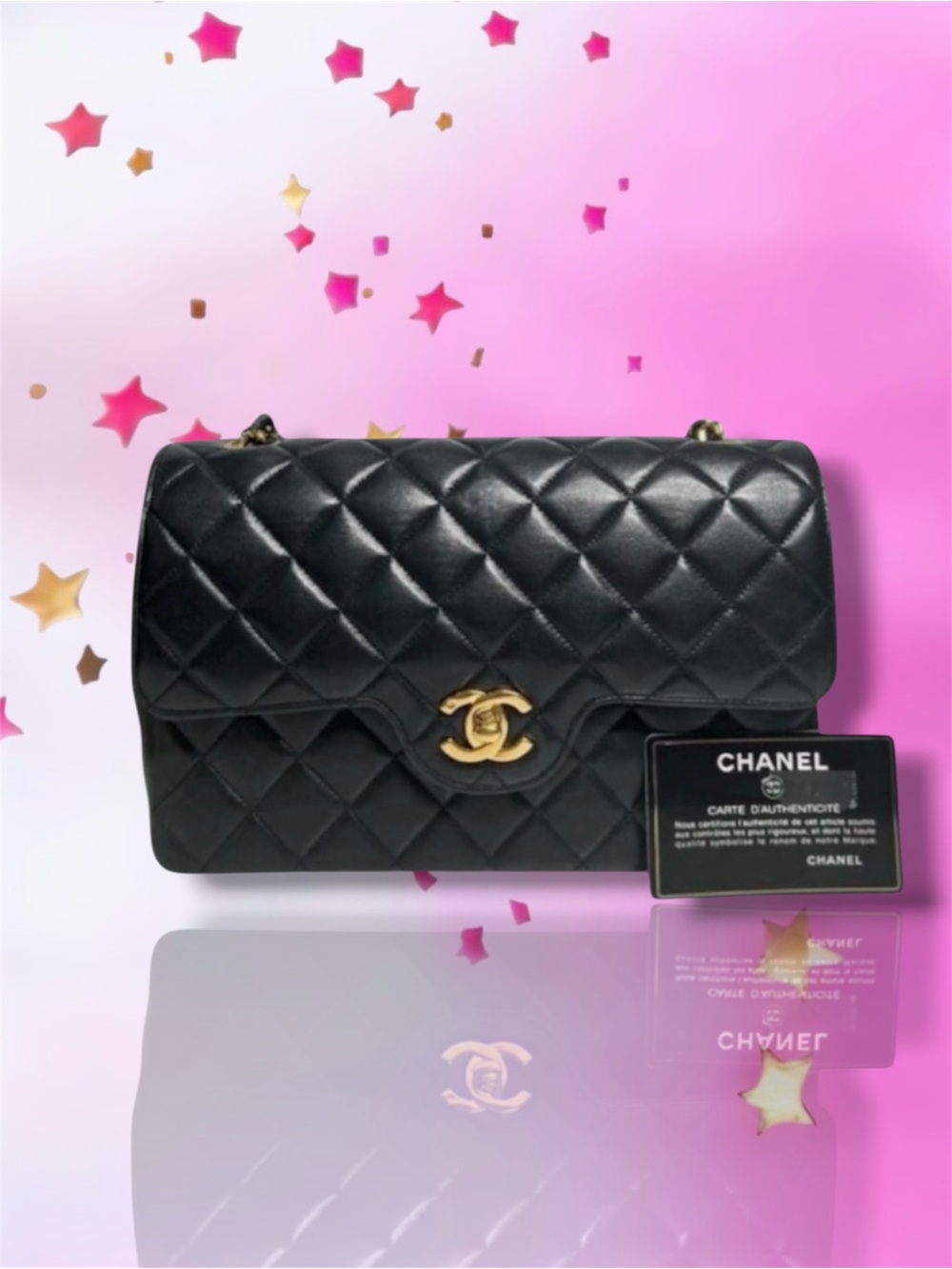💞VINTAGE CHANEL Double Flap Quilted Lambskin • Black-Navy • SMALL • 24K GPHW